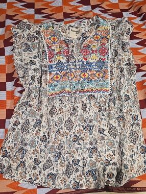 Savannah Multicolor Embroidered Floral Peasant Top Ladies Size 1X